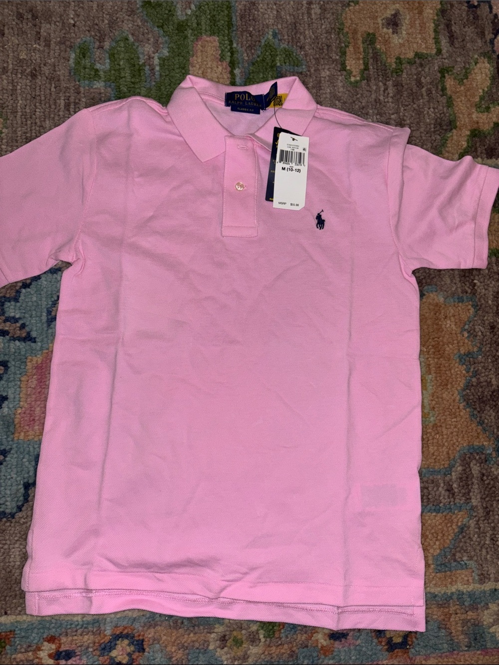 Ralph Lauren Light Pink Polo Shirt with Navy Logo - Kids